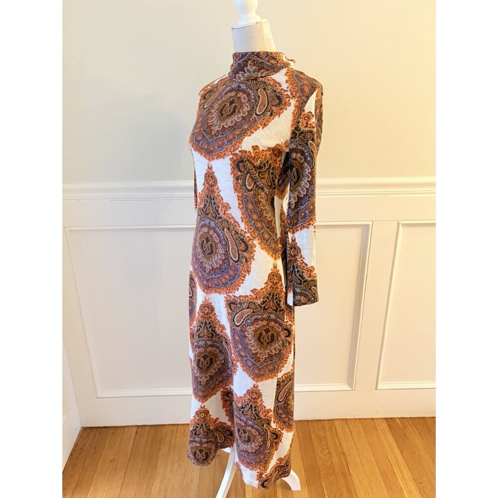 Vintage British 60's 70's Paisley Dress Luscin of London 38 M - Picture 4 of 6